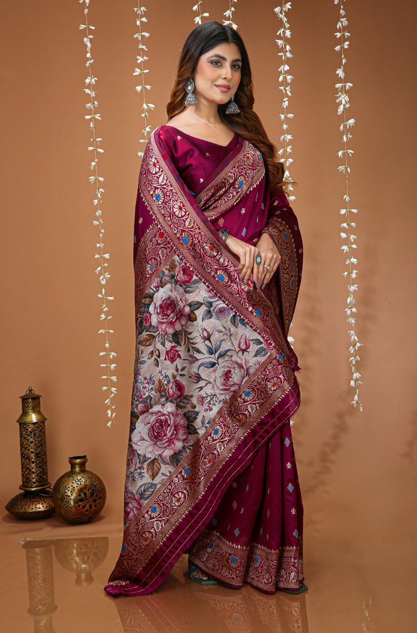NCO 115 Soft Lichi SIlk Jacquard Work All Over Saree