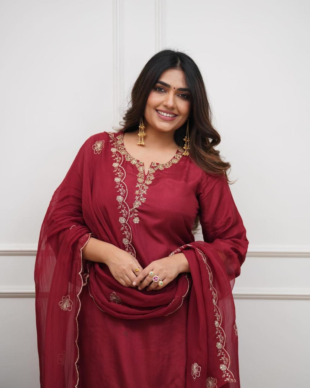 NCO 117 Pure Viscose Chanderi Silk Sequins Embroidery Kurti Bottom With Dupatta