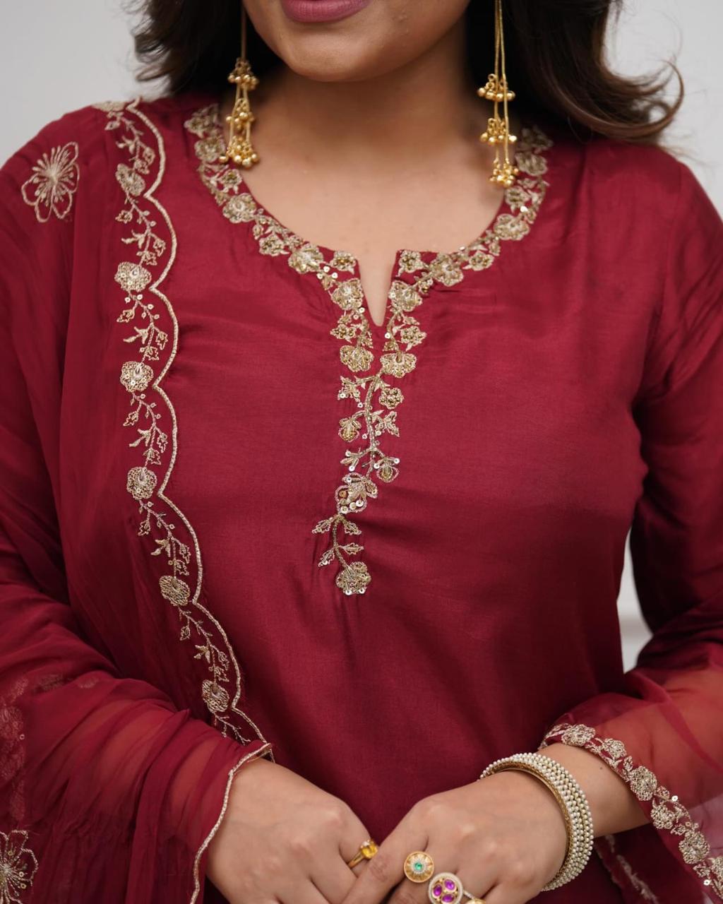 NCO 117 Pure Viscose Chanderi Silk Sequins Embroidery Kurti Bottom With Dupatta