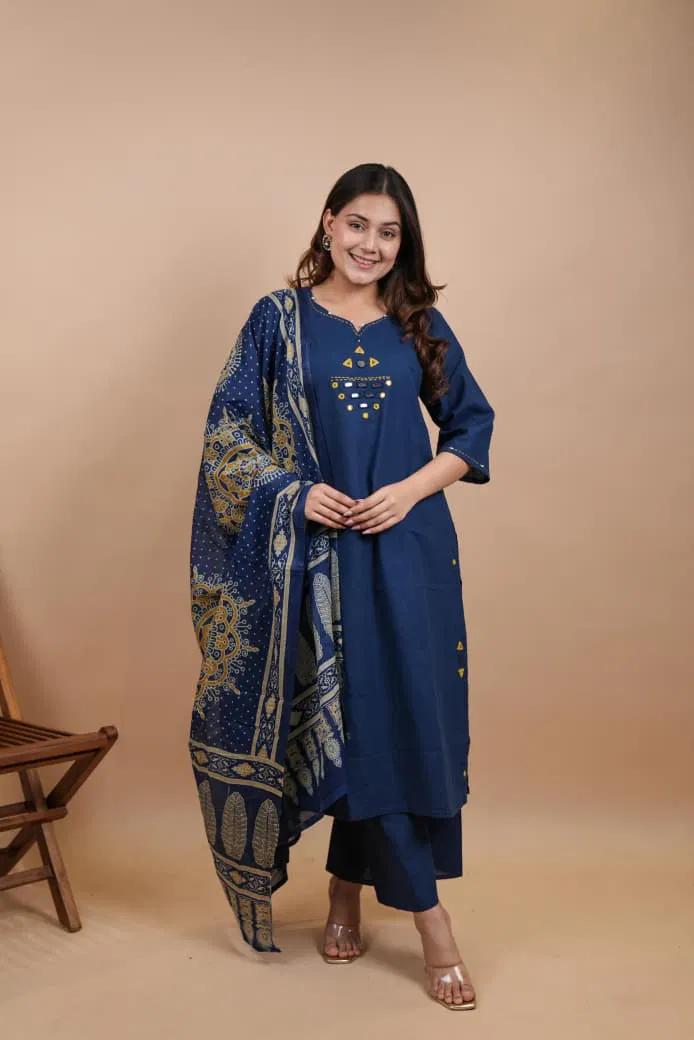 Naisha K 771 Cotton Flex With Mirror Work Designer Kurta Sets Collection