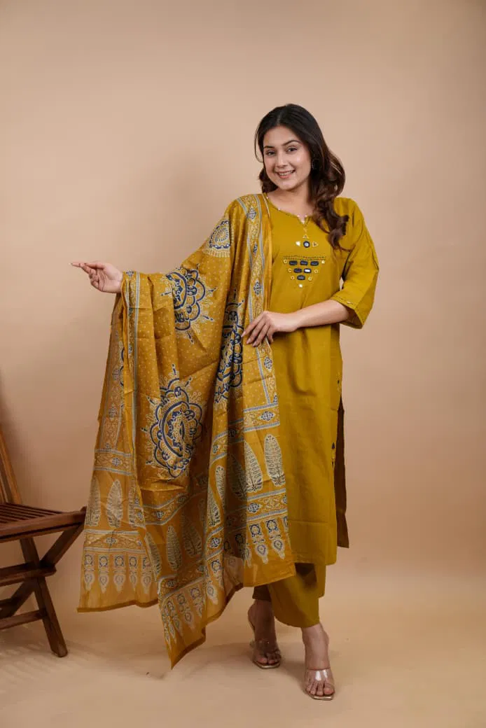 Naisha K 771 Cotton Flex With Mirror Work Designer Kurta Sets Collection