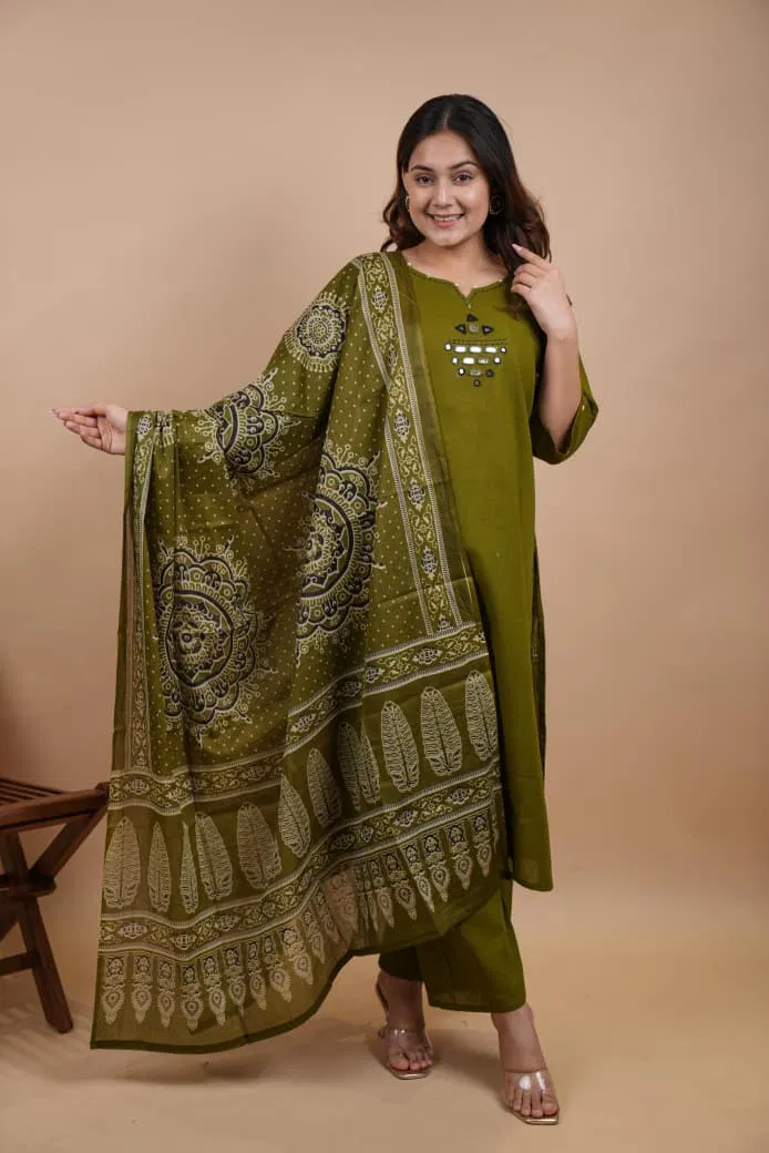 Naisha K 771 Cotton Flex With Mirror Work Designer Kurta Sets Collection