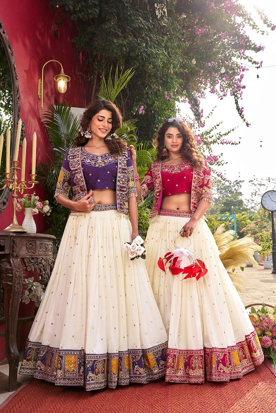 NCO 119 Pure Vichitra Heavy Embroidery Thread Work Lehenga Choli