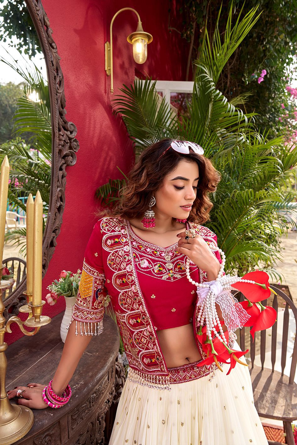 NCO 119 Pure Vichitra Heavy Embroidery Thread Work Lehenga Choli