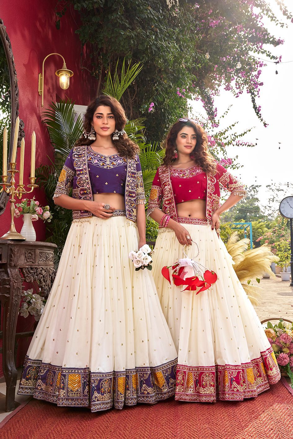 NCO 119 Pure Vichitra Heavy Embroidery Thread Work Lehenga Choli