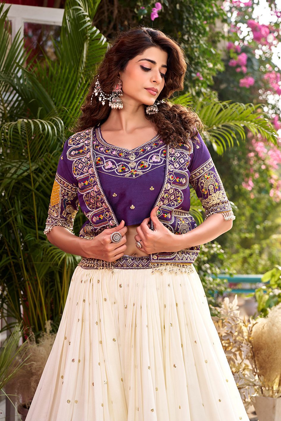 NCO 119 Pure Vichitra Heavy Embroidery Thread Work Lehenga Choli