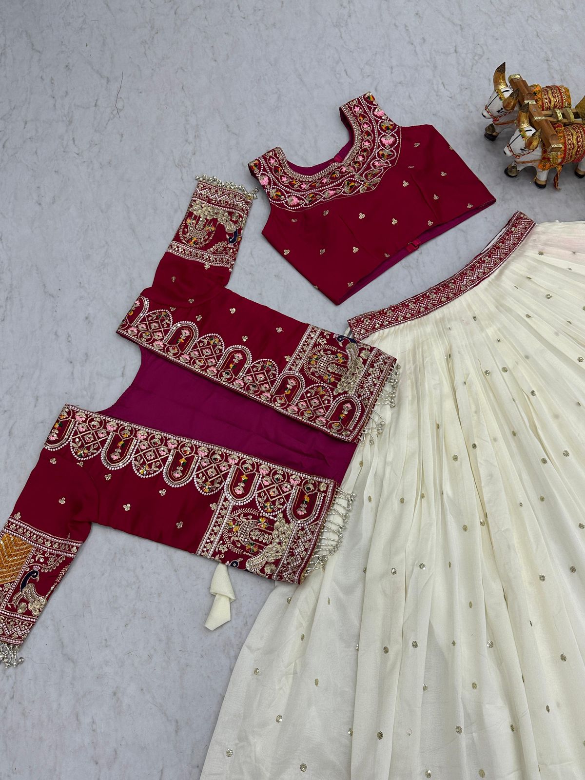 NCO 119 Pure Vichitra Heavy Embroidery Thread Work Lehenga Choli