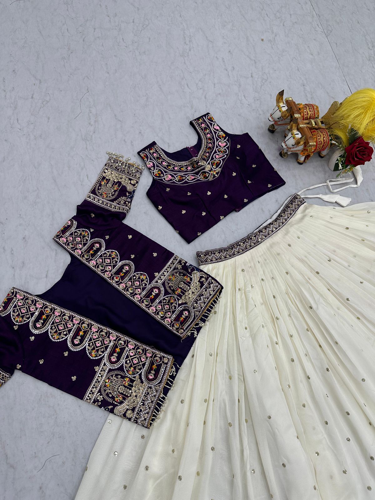 NCO 119 Pure Vichitra Heavy Embroidery Thread Work Lehenga Choli