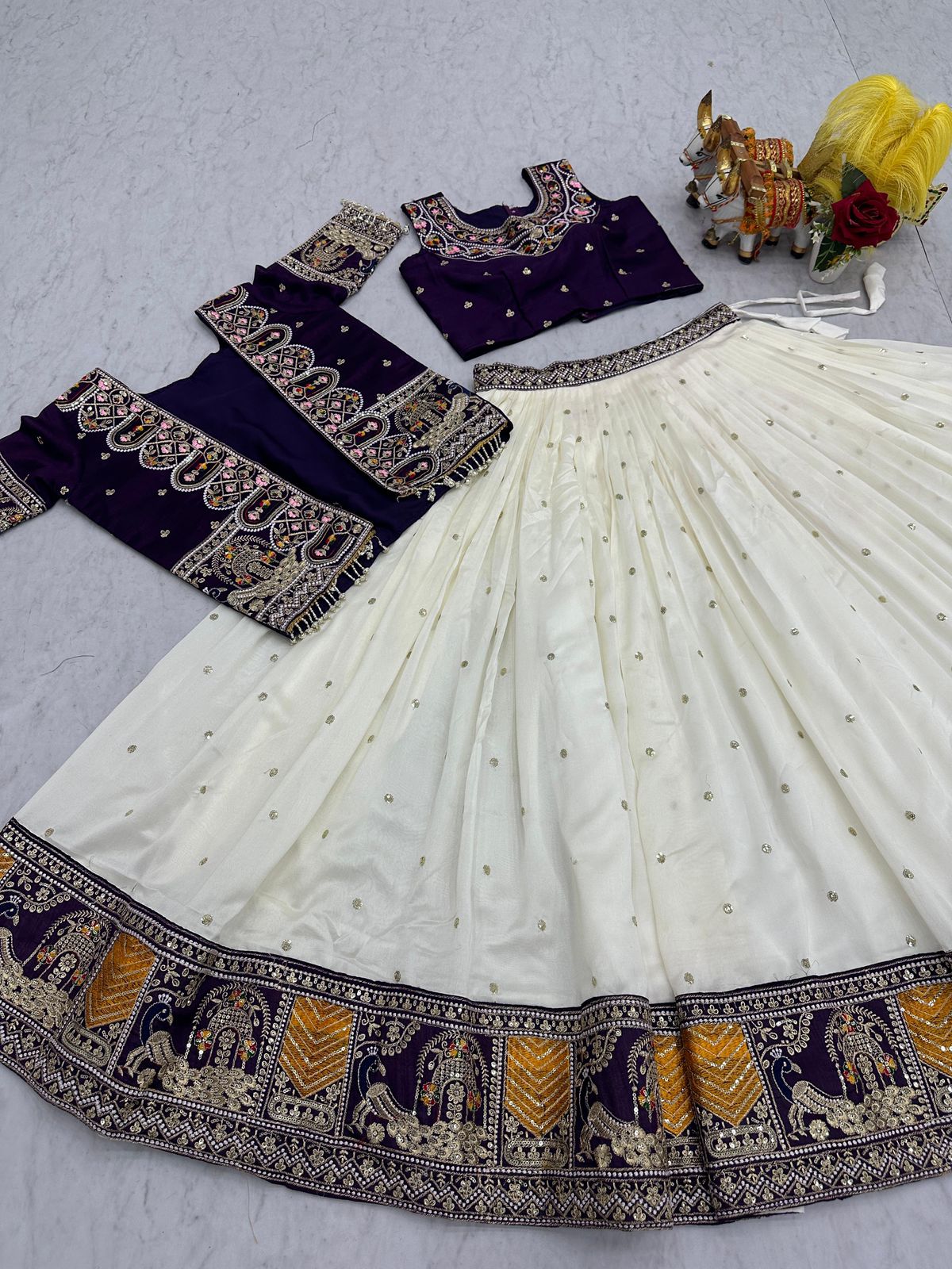 NCO 119 Pure Vichitra Heavy Embroidery Thread Work Lehenga Choli