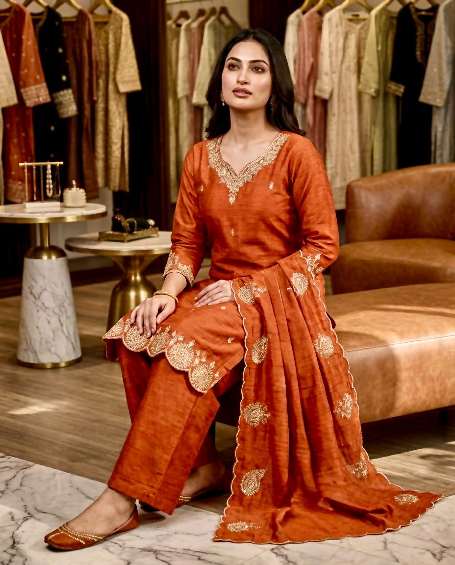Lekha KL 657 Vichitra Silk Embroidery Kurti Bottom With Dupatta