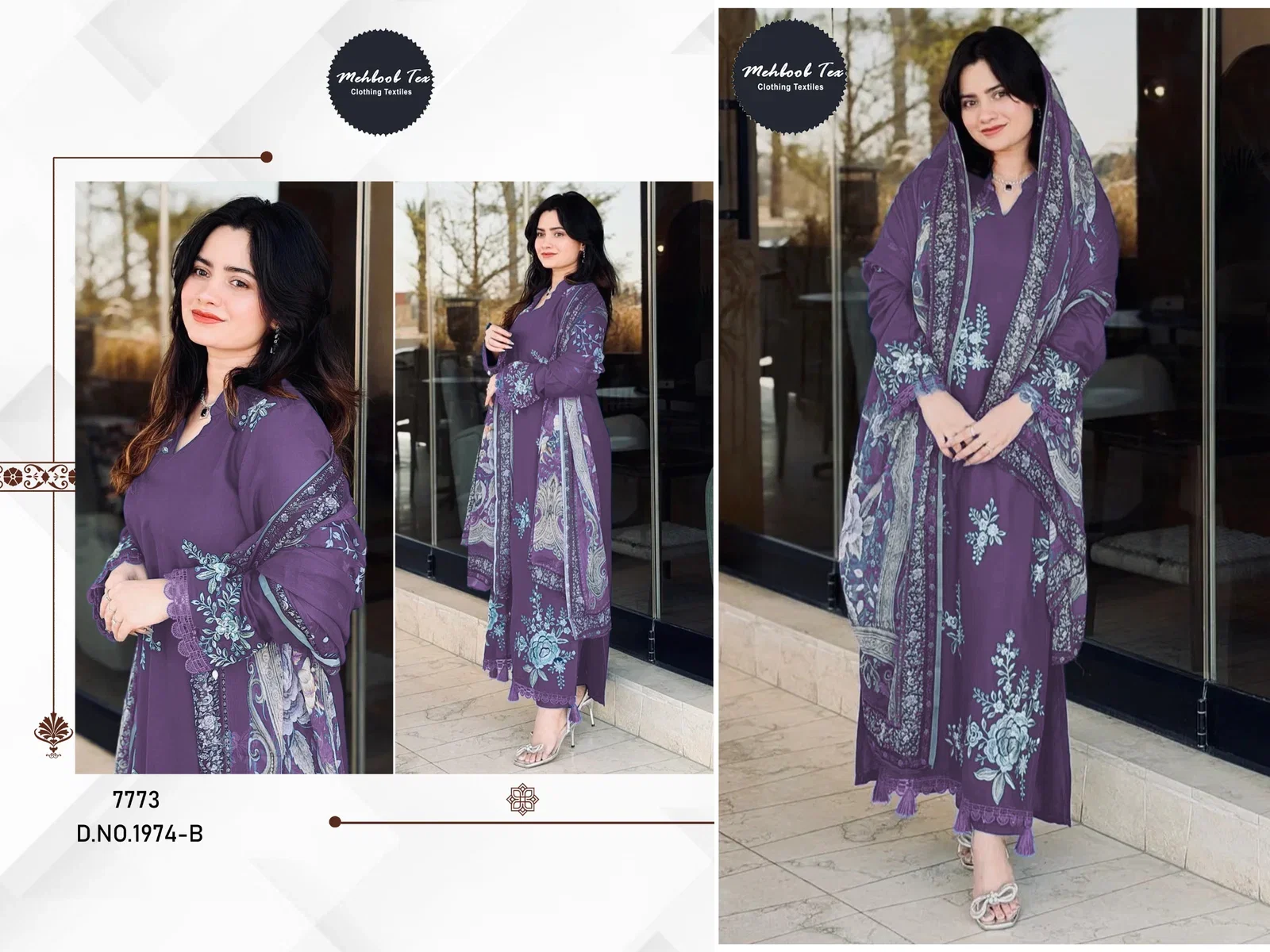 Mehboob Tex 1974 B And F And G Viscose Rayon With Embroidered Pakistani Salwar Kameez
