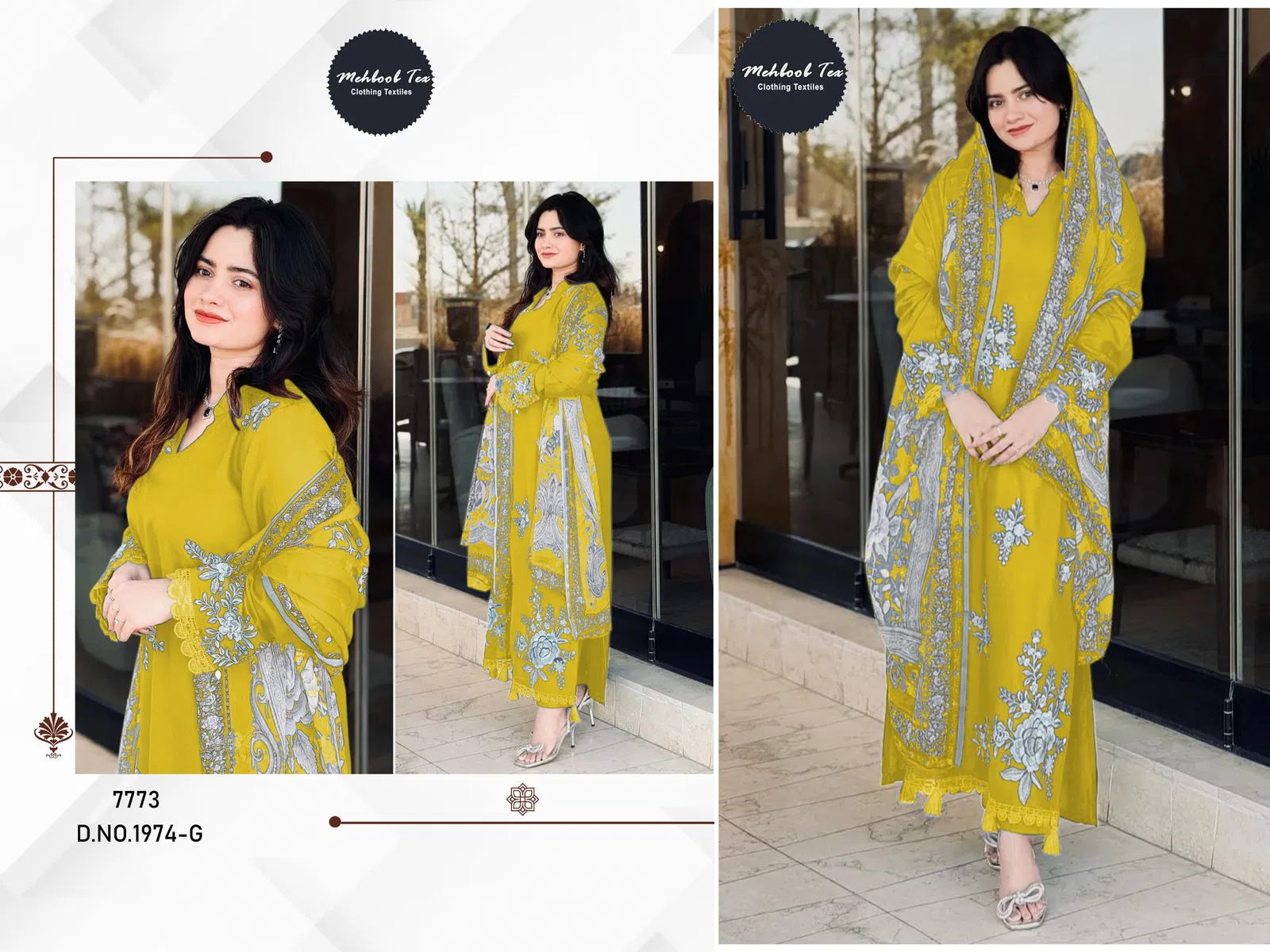 Mehboob Tex 1974 B And F And G Viscose Rayon With Embroidered Pakistani Salwar Kameez
