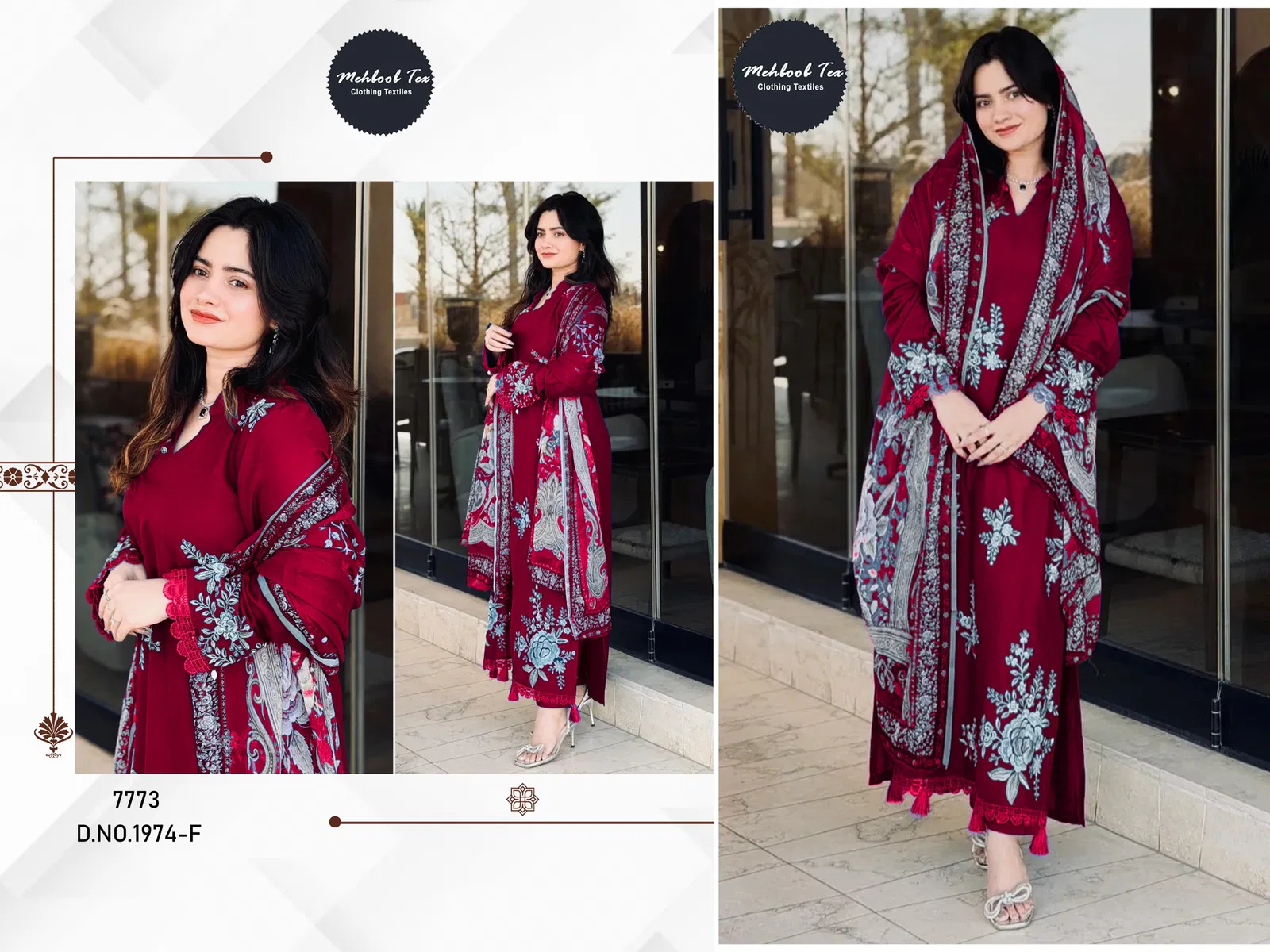 Mehboob Tex 1974 B And F And G Viscose Rayon With Embroidered Pakistani Salwar Kameez