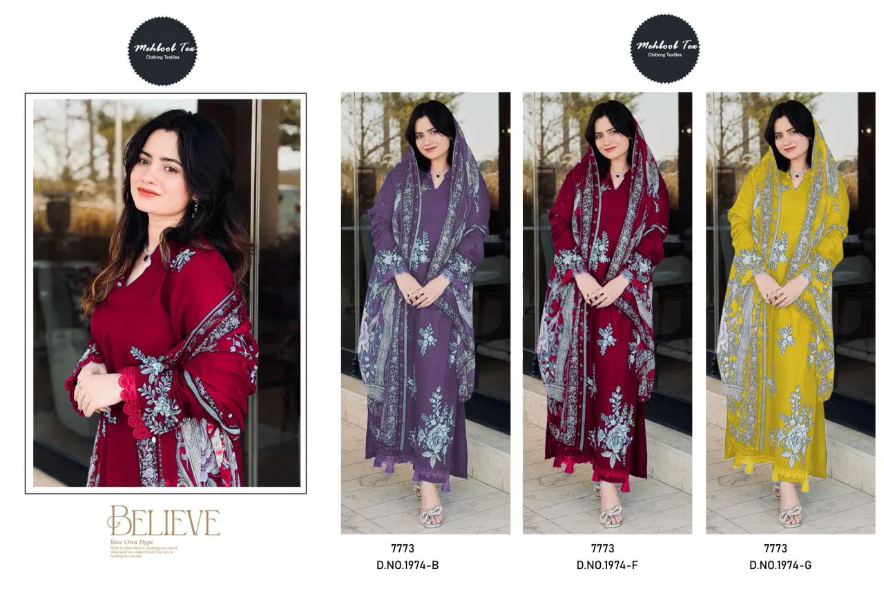 Mehboob Tex 1974 B And F And G Viscose Rayon With Embroidered Pakistani Salwar Kameez