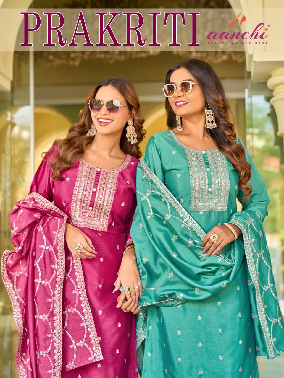 Aanchi Prakriti VIchitra Silk Embroidered Fancy Kurti With Bottom Dupatta