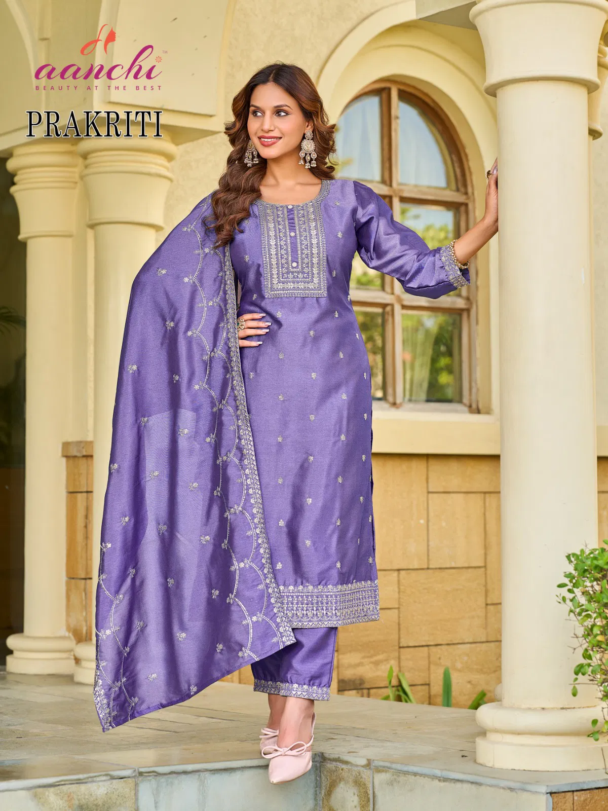 Aanchi Prakriti VIchitra Silk Embroidered Fancy Kurti With Bottom Dupatta