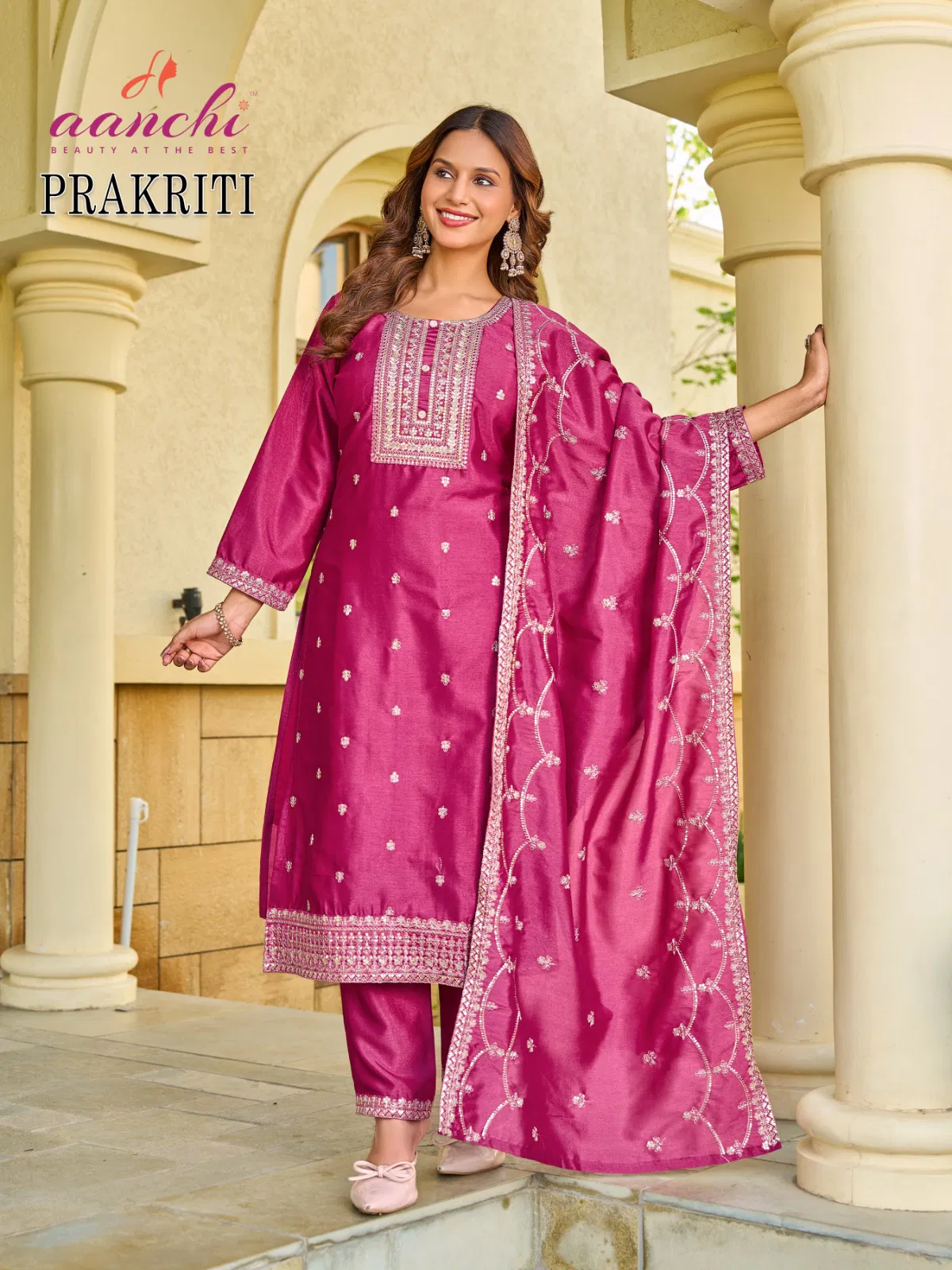 Aanchi Prakriti VIchitra Silk Embroidered Fancy Kurti With Bottom Dupatta