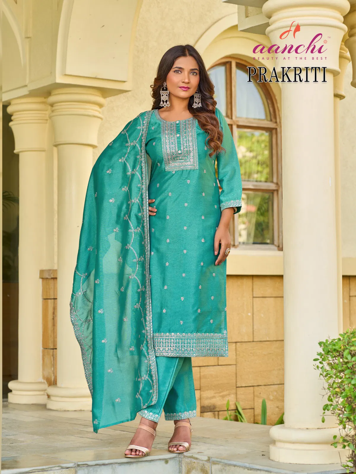 Aanchi Prakriti VIchitra Silk Embroidered Fancy Kurti With Bottom Dupatta