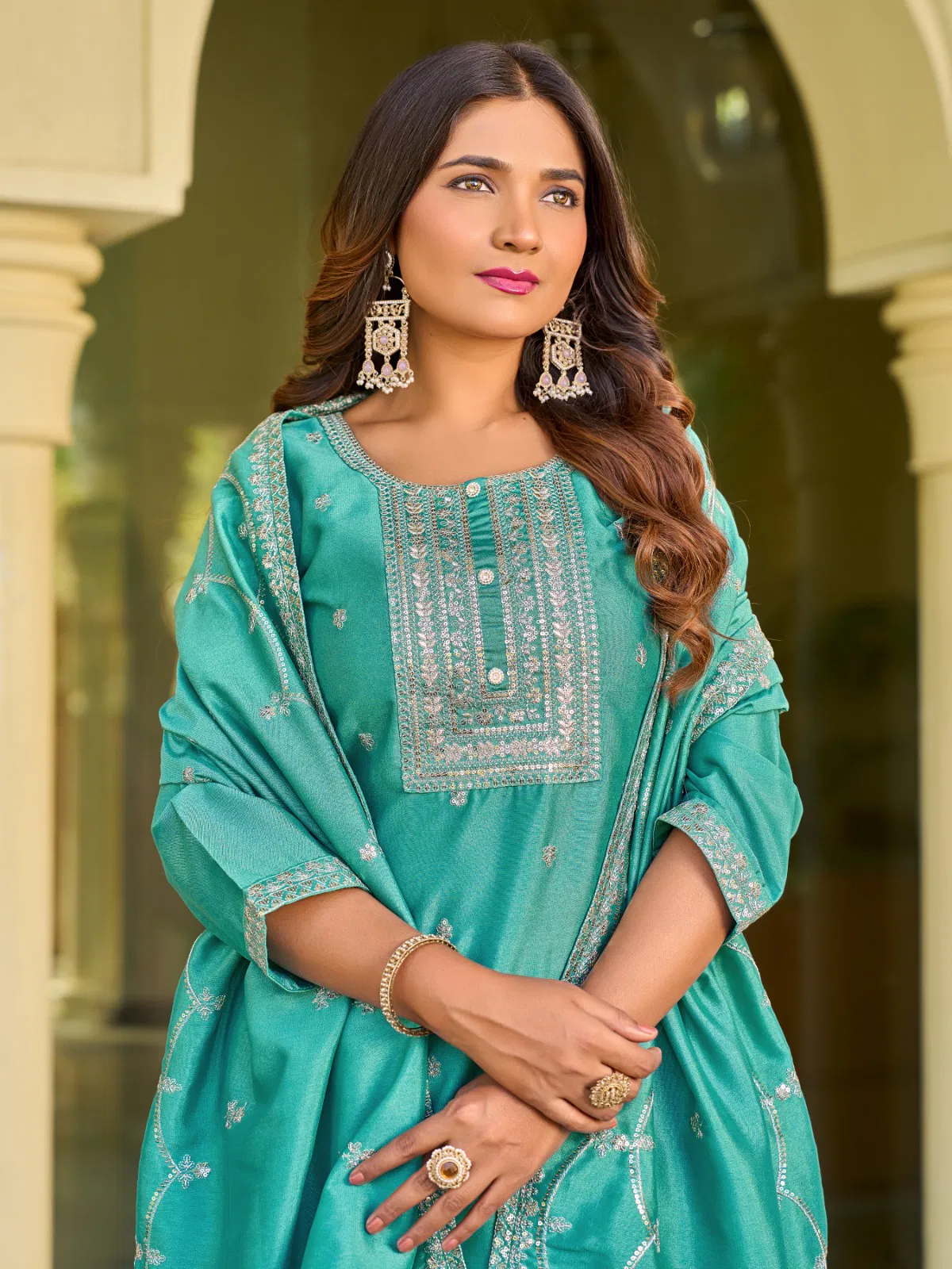 Aanchi Prakriti VIchitra Silk Embroidered Fancy Kurti With Bottom Dupatta