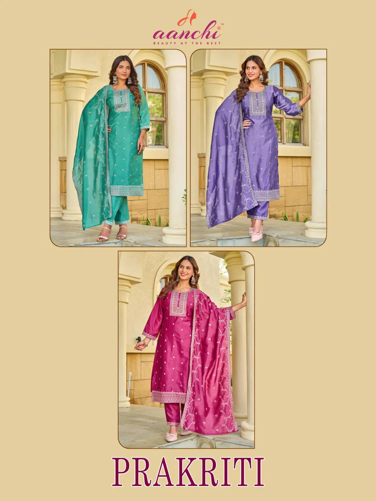 Aanchi Prakriti VIchitra Silk Embroidered Fancy Kurti With Bottom Dupatta