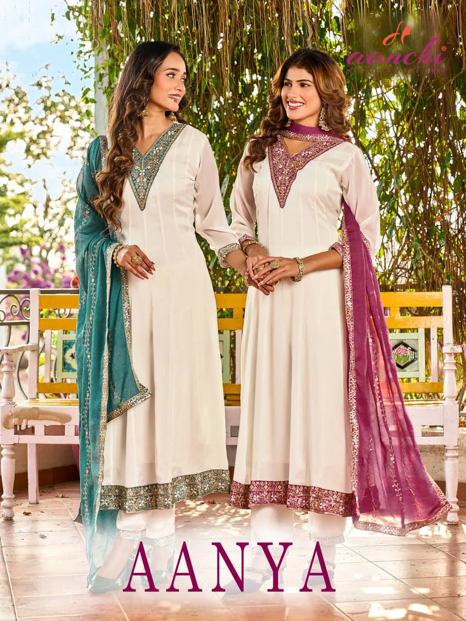 Aanchi Aanya Rangoli Crush Embroidered Kurti With Bottom Dupatta