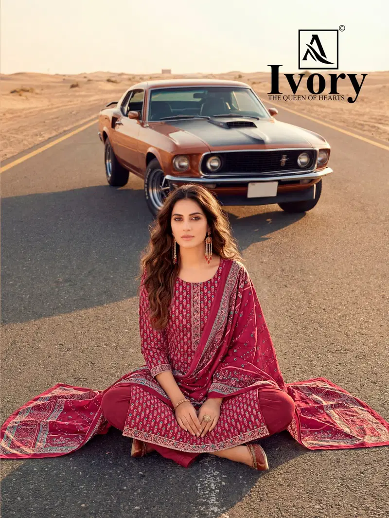 Alok Ivory Zam Discharge Print With Embroidered Dress Material