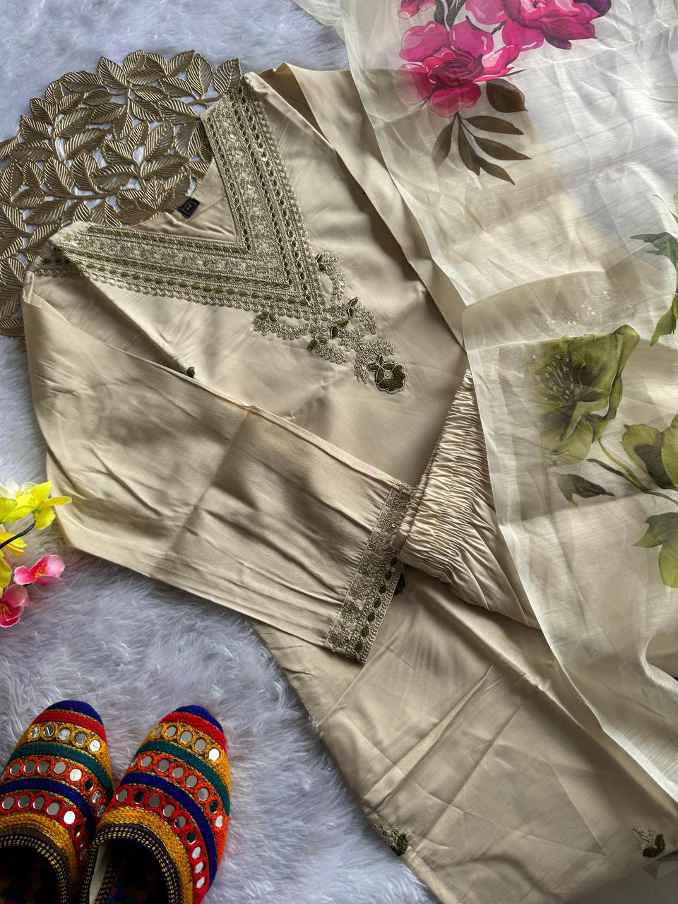 NCO 121 Roman Silk Embroidery Kurti Bottom With Dupatta