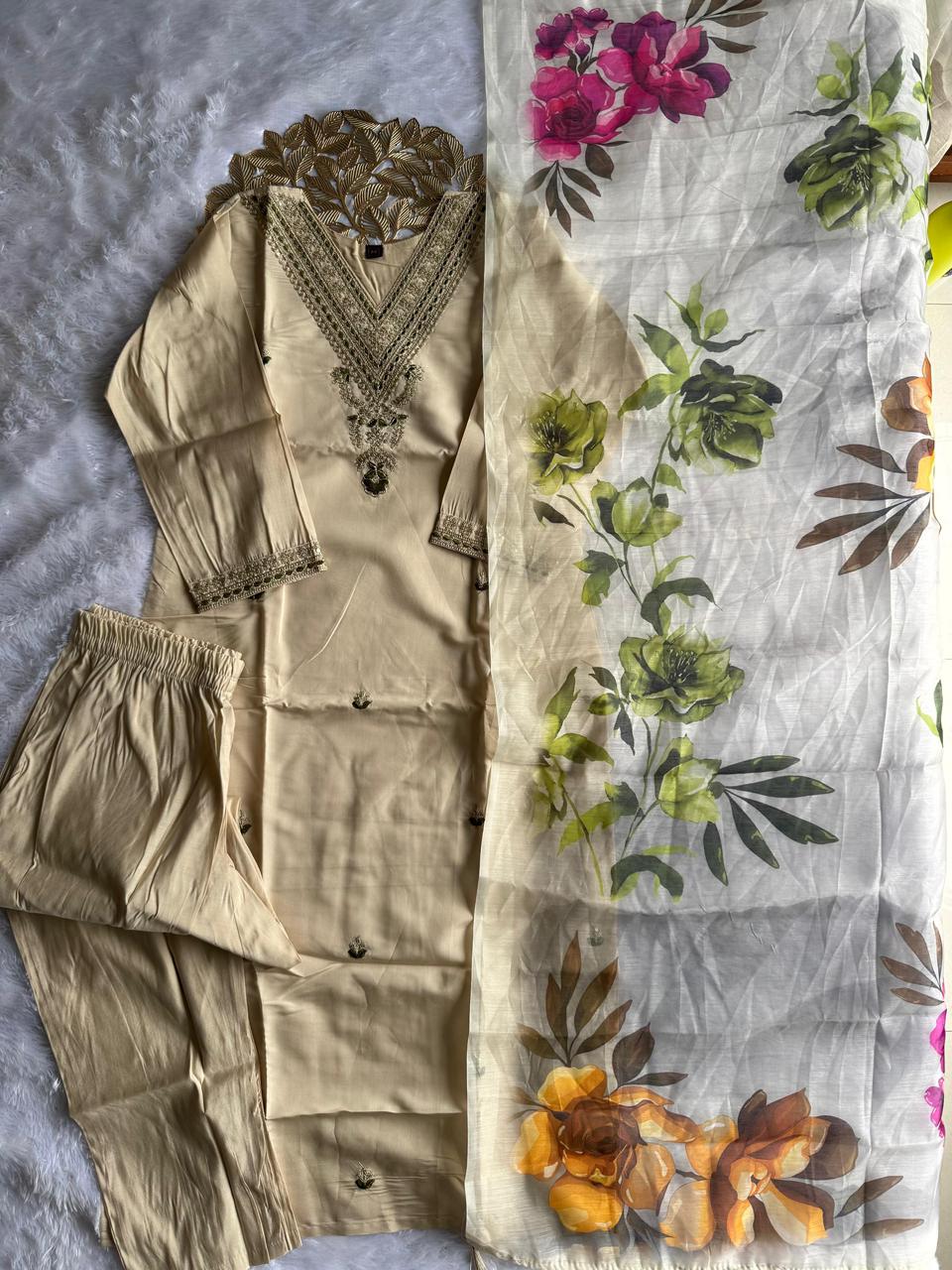 NCO 121 Roman Silk Embroidery Kurti Bottom With Dupatta