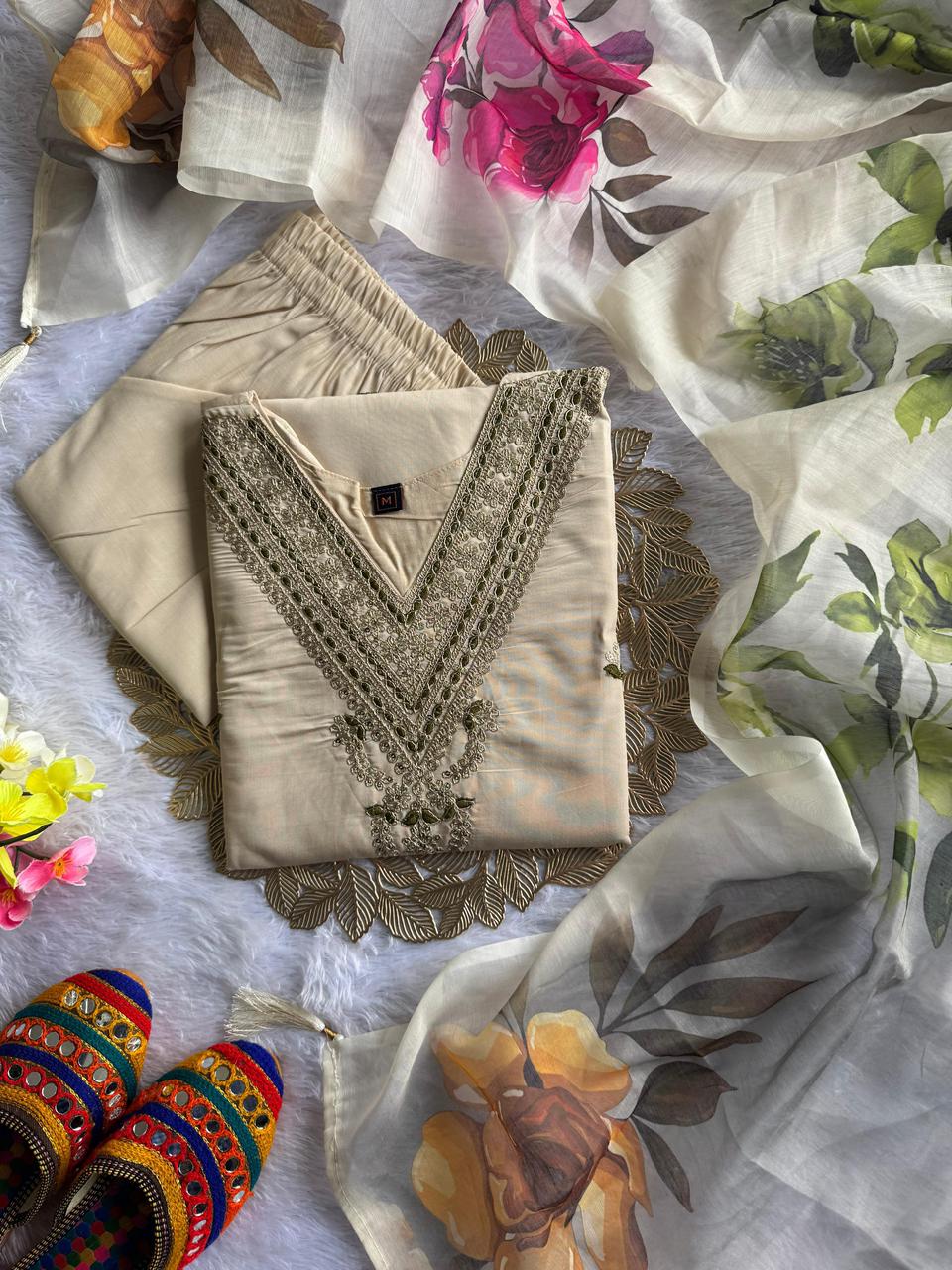 NCO 121 Roman Silk Embroidery Kurti Bottom With Dupatta