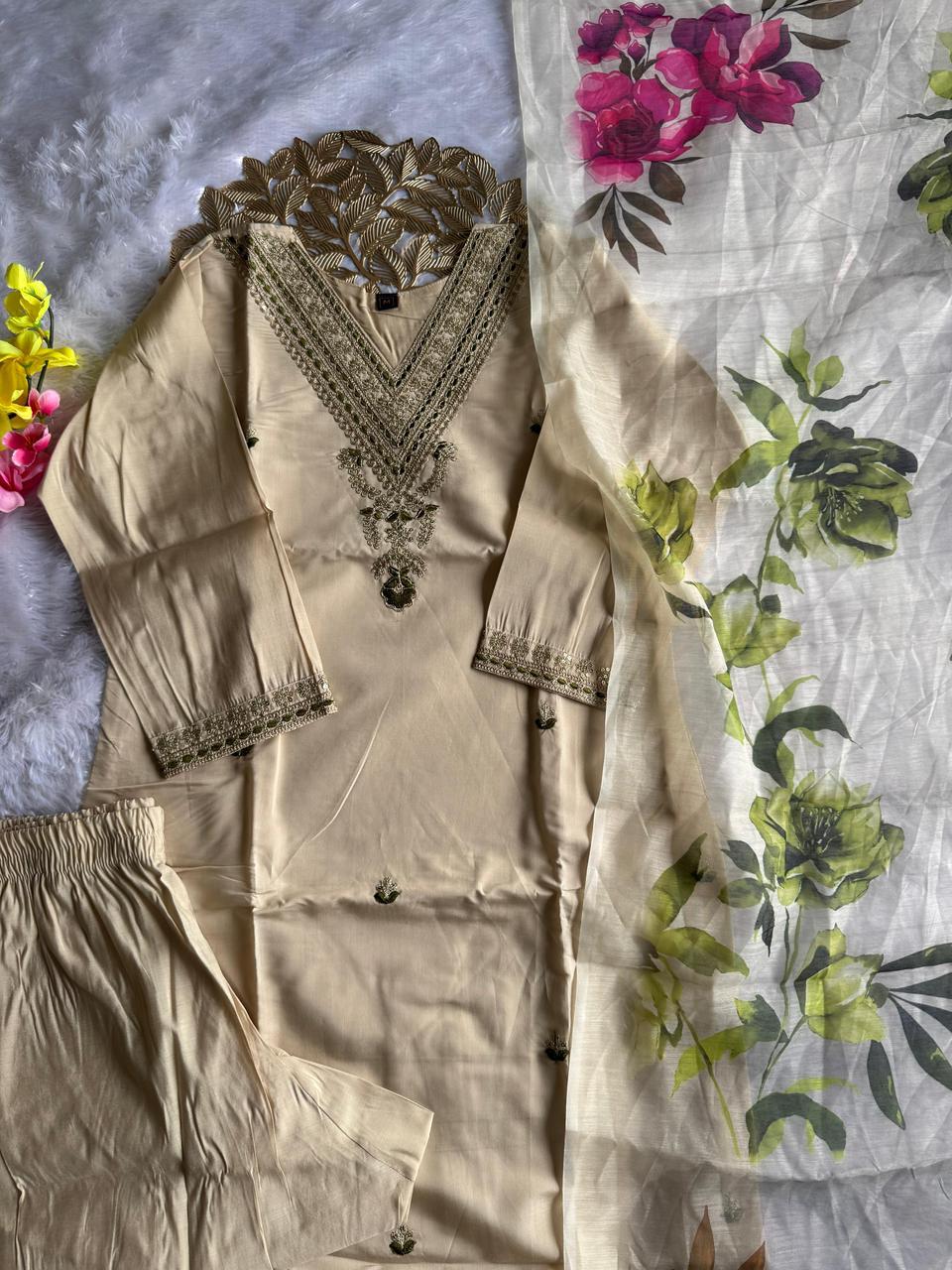 NCO 121 Roman Silk Embroidery Kurti Bottom With Dupatta