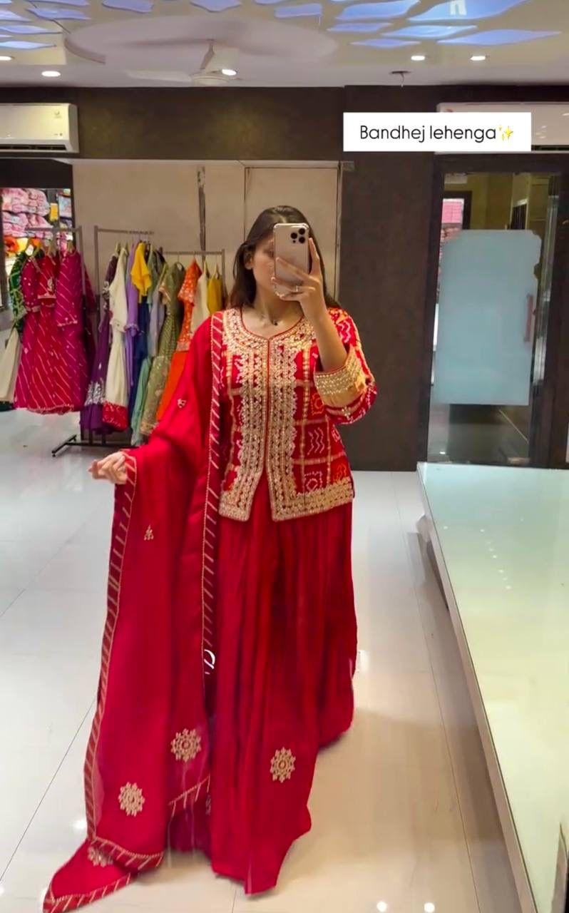 NCO 122 HKF Heavy Chinon Fancy Digital Print Embroidery Coading Sequins Work Top With Lehenga Dupatta