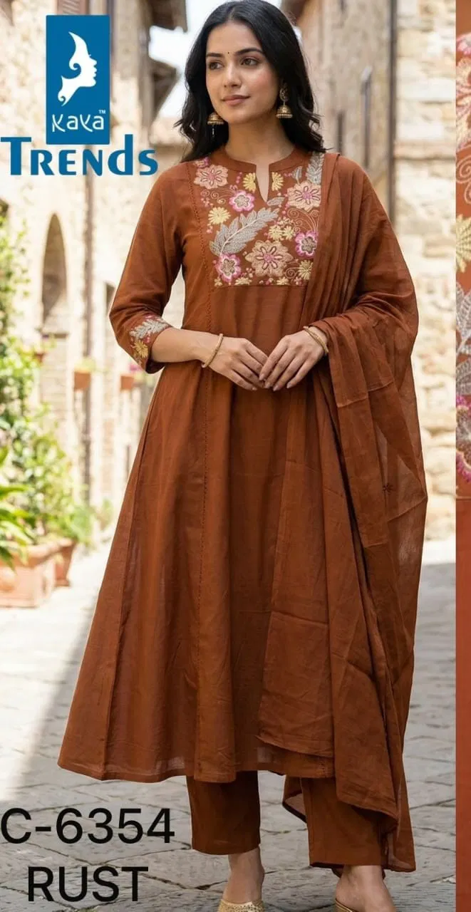 Kaya D No 6354 Cotton With Embroidered Kurti With Bottom Dupatta