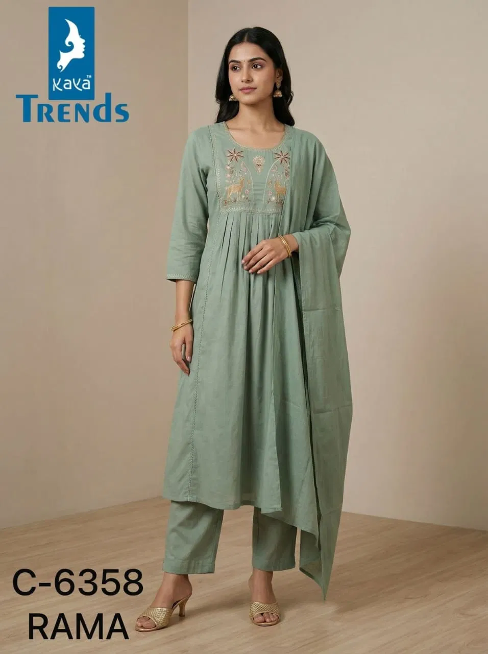 Kaya D No 6358 Cotton Embroidery Worked Kurti With Bottom Dupatta