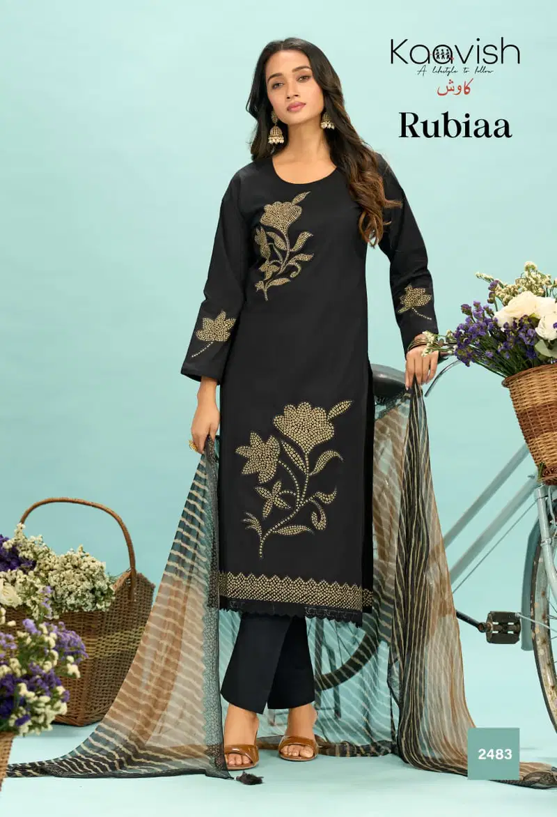 Kaavish Rubiaa Lawn Cotton Foil Printed Designer Dress Material