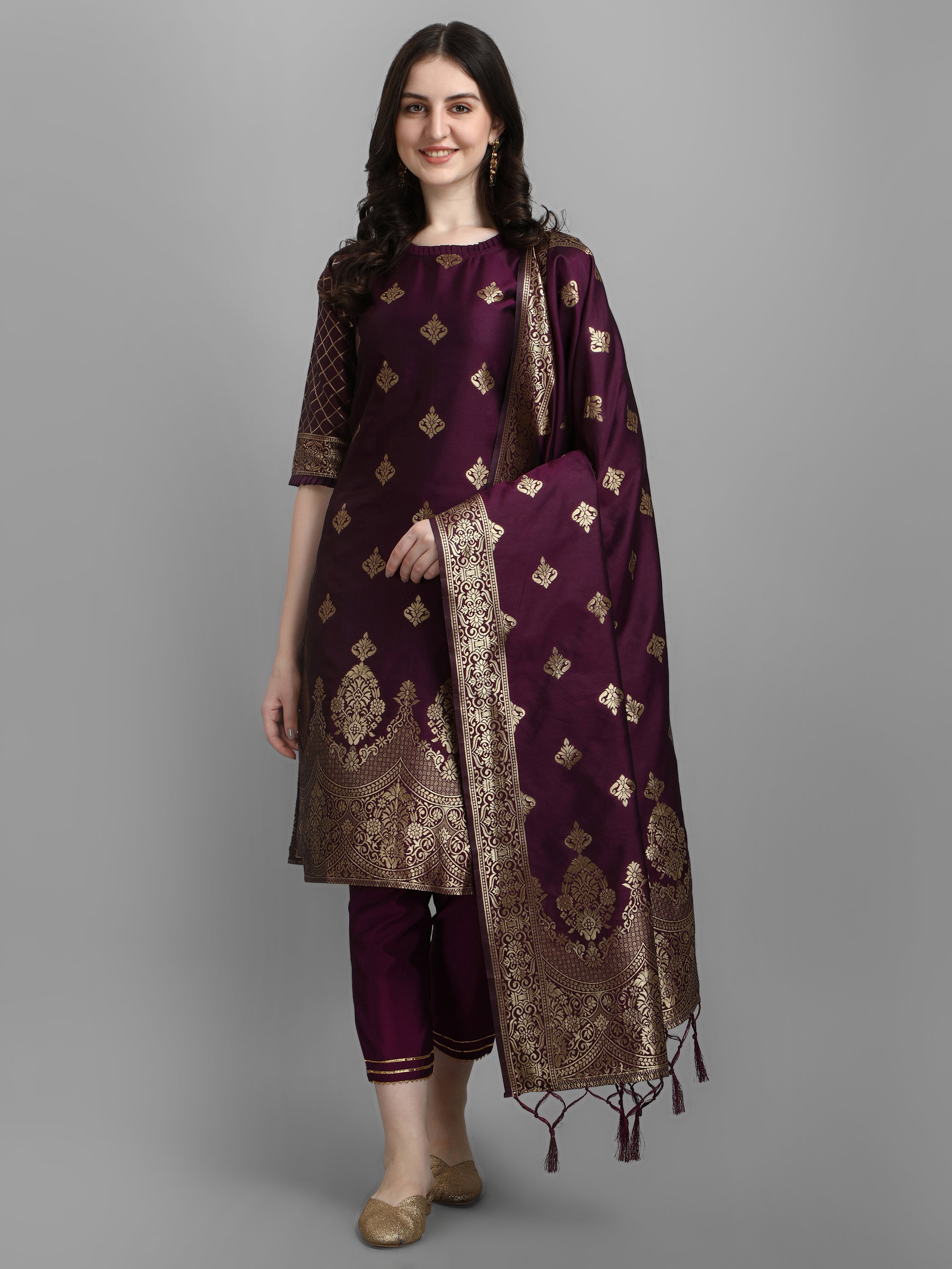 VP 9211 Cotton Silk Kurta and Pant Set with Banarasi Silk Dupatta