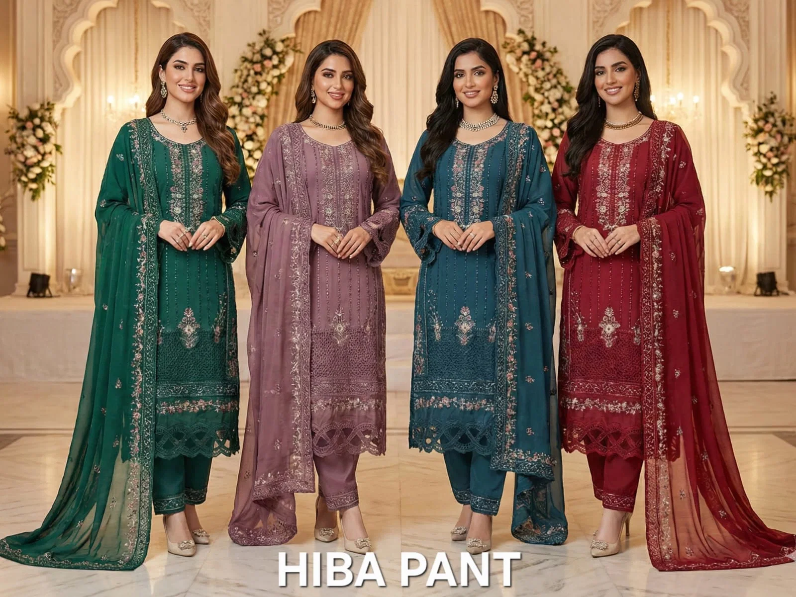 FM Hiba Pant Georgette Readymade Top With Pant And Dupatta