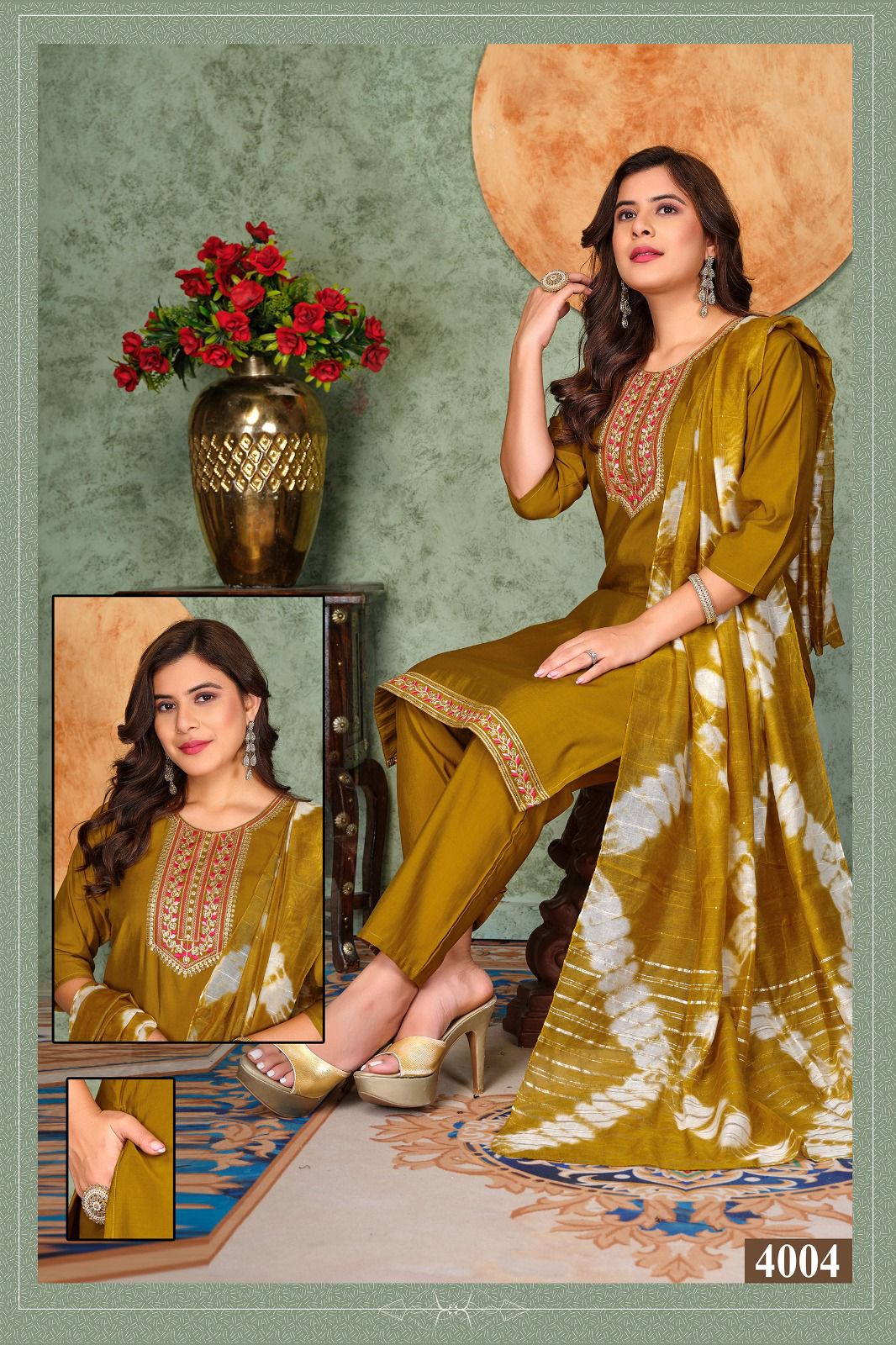 Dnp Noor Vol 3 Roman Silk Kurti Pent With Dupatta