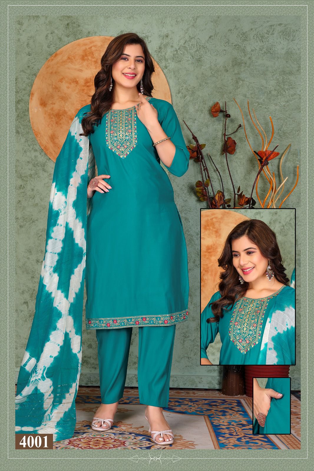 Dnp Noor Vol 3 Roman Silk Kurti Pent With Dupatta