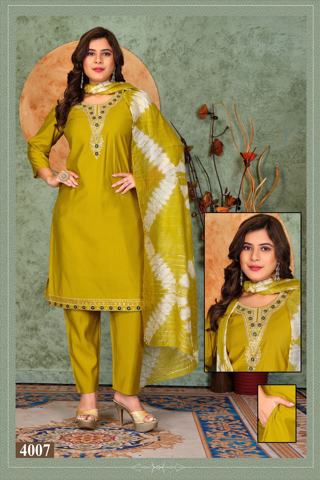 Dnp Noor Vol 3 Roman Silk Kurti Pent With Dupatta
