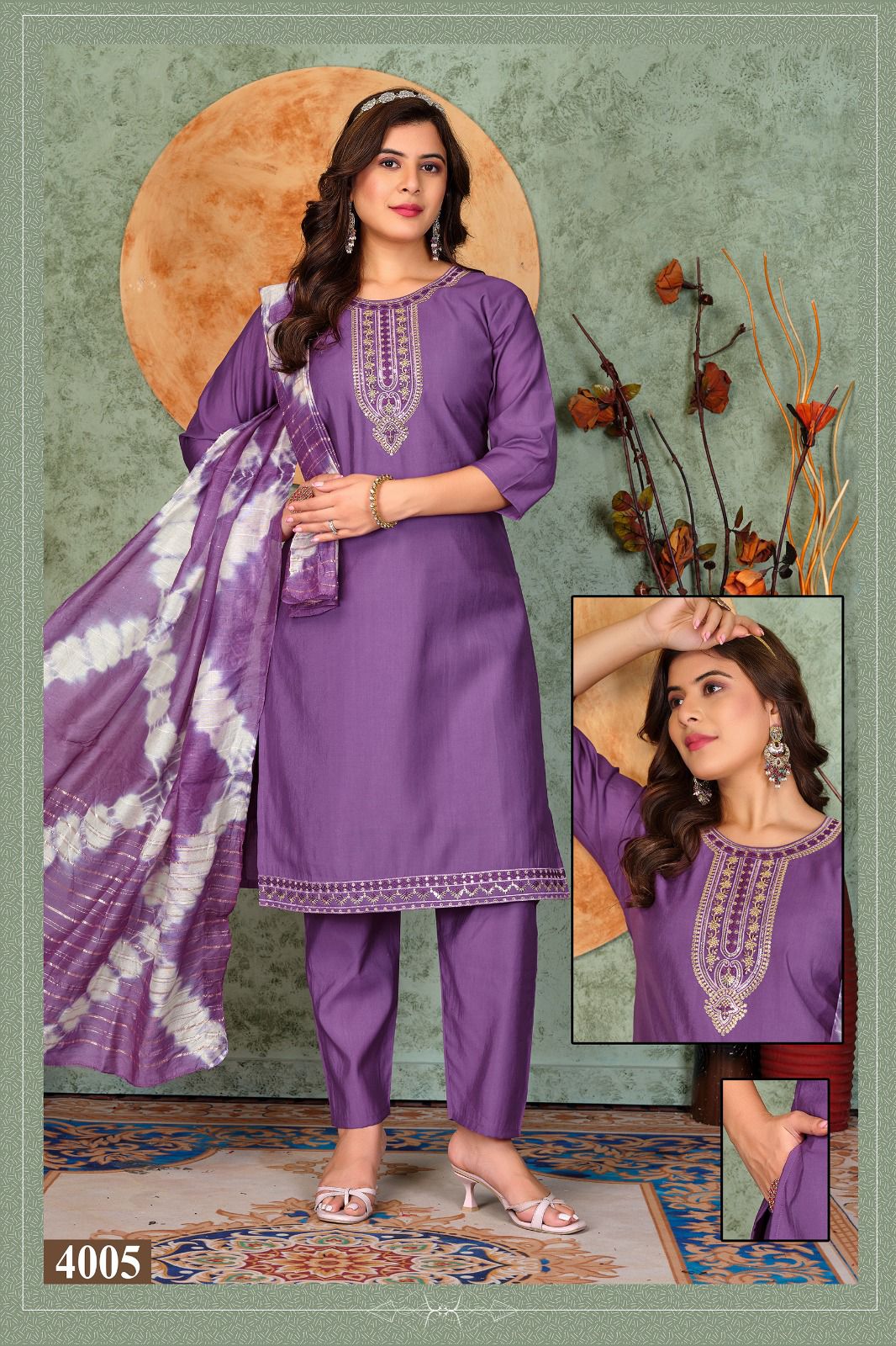 Dnp Noor Vol 3 Roman Silk Kurti Pent With Dupatta