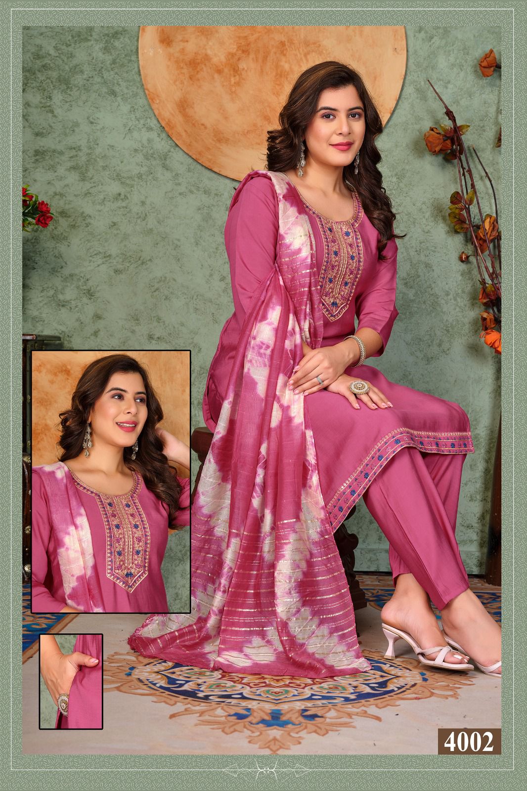 Dnp Noor Vol 3 Roman Silk Kurti Pent With Dupatta
