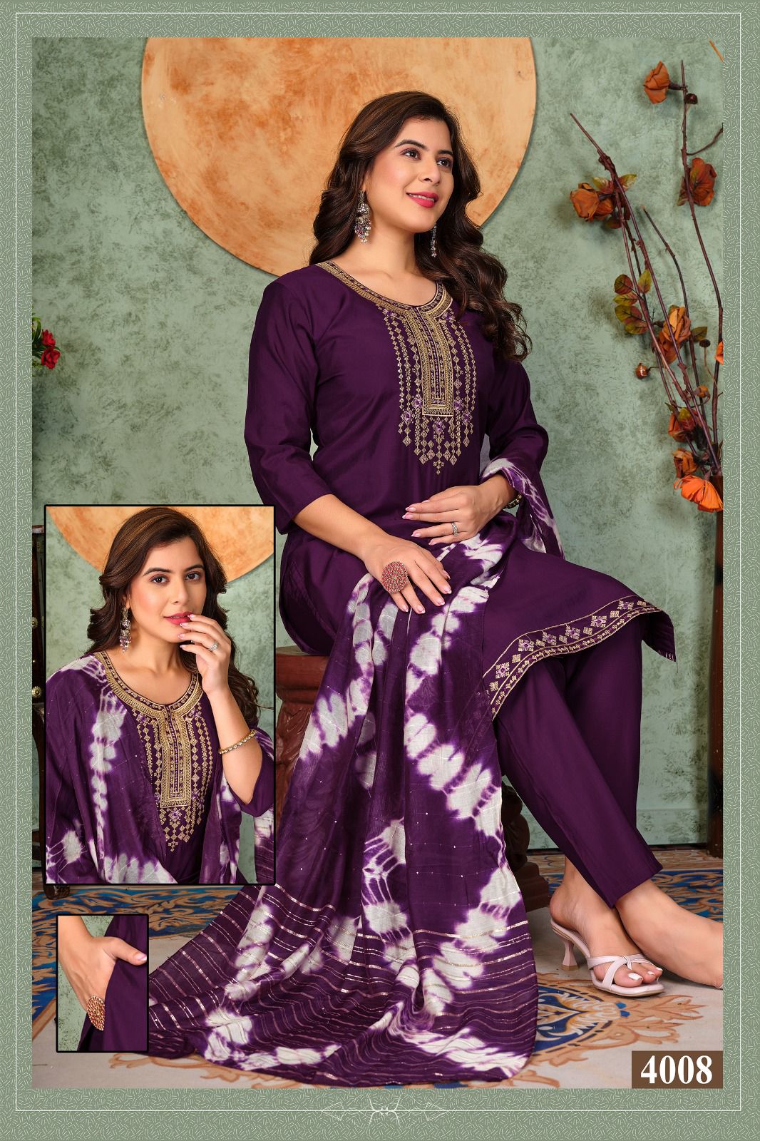 Dnp Noor Vol 3 Roman Silk Kurti Pent With Dupatta