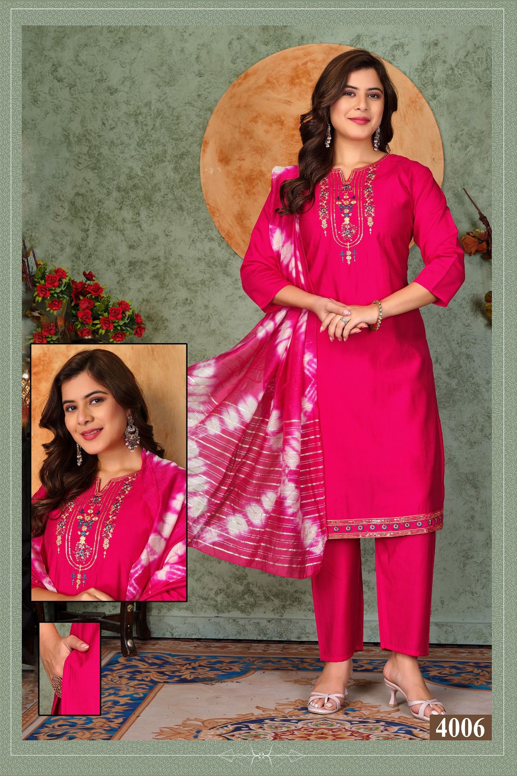 Dnp Noor Vol 3 Roman Silk Kurti Pent With Dupatta