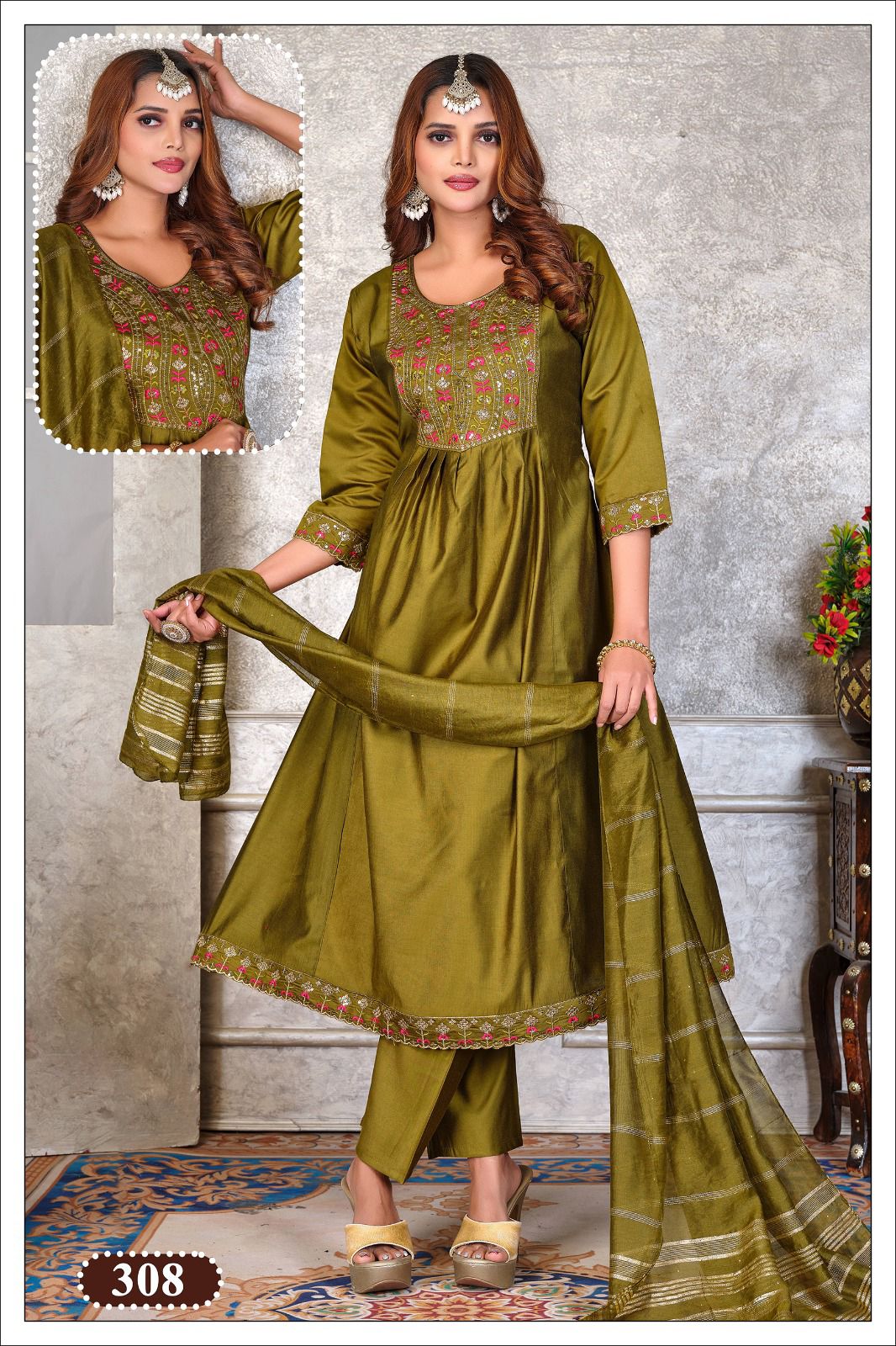 Dnp Paavi Gadwal Silk Kurti Bottom With Dupatta