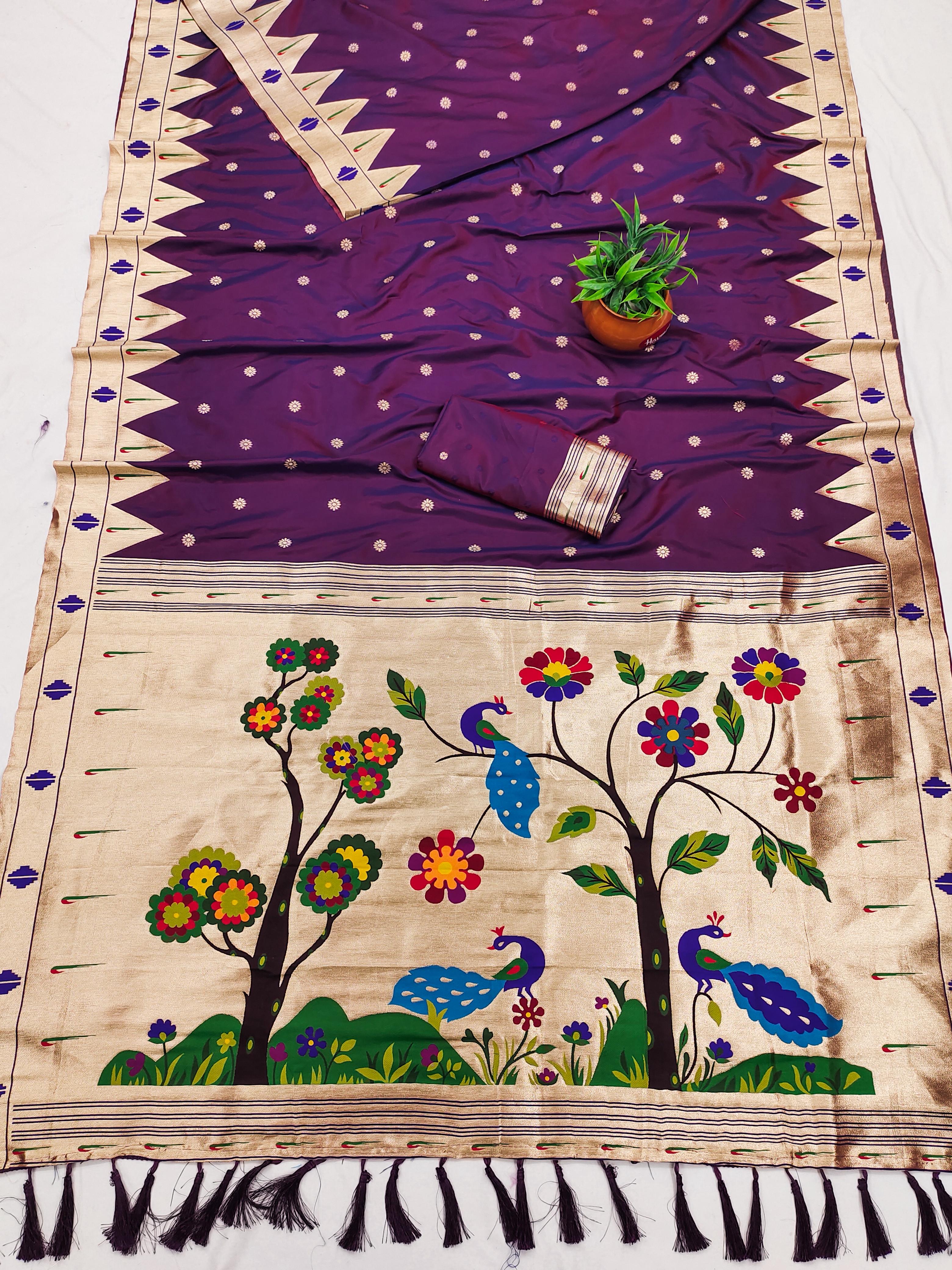 Lekha MN Sindoor Paithani Silk Zari Weaving Meenakari Saree