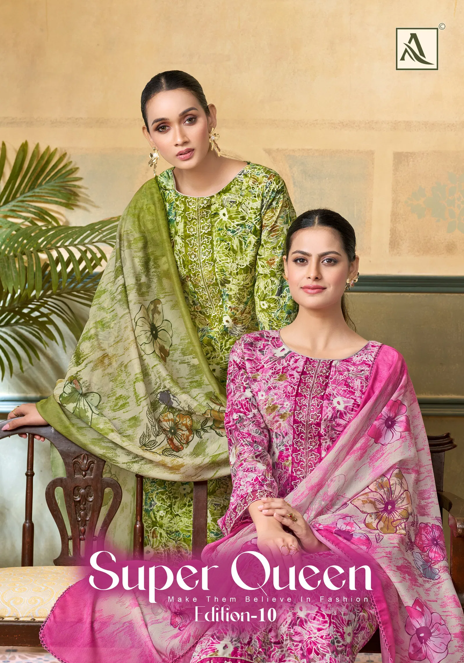 Alok Super Queen Edition 10 Rayon Printed With Embroidered Dress Material