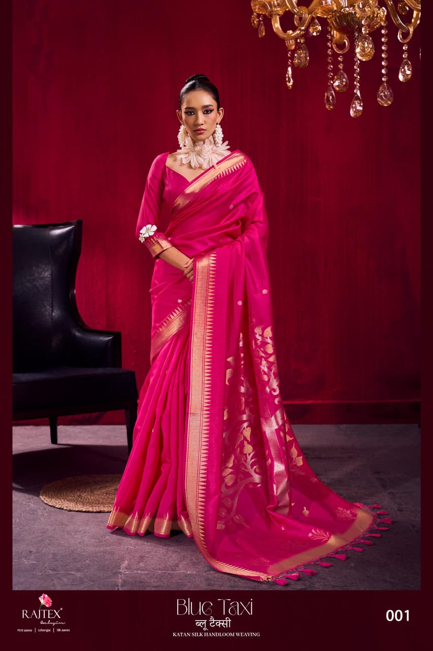 Rajtex Blue Taxi Satin linen Handloom Weaving Silk Saree Collection