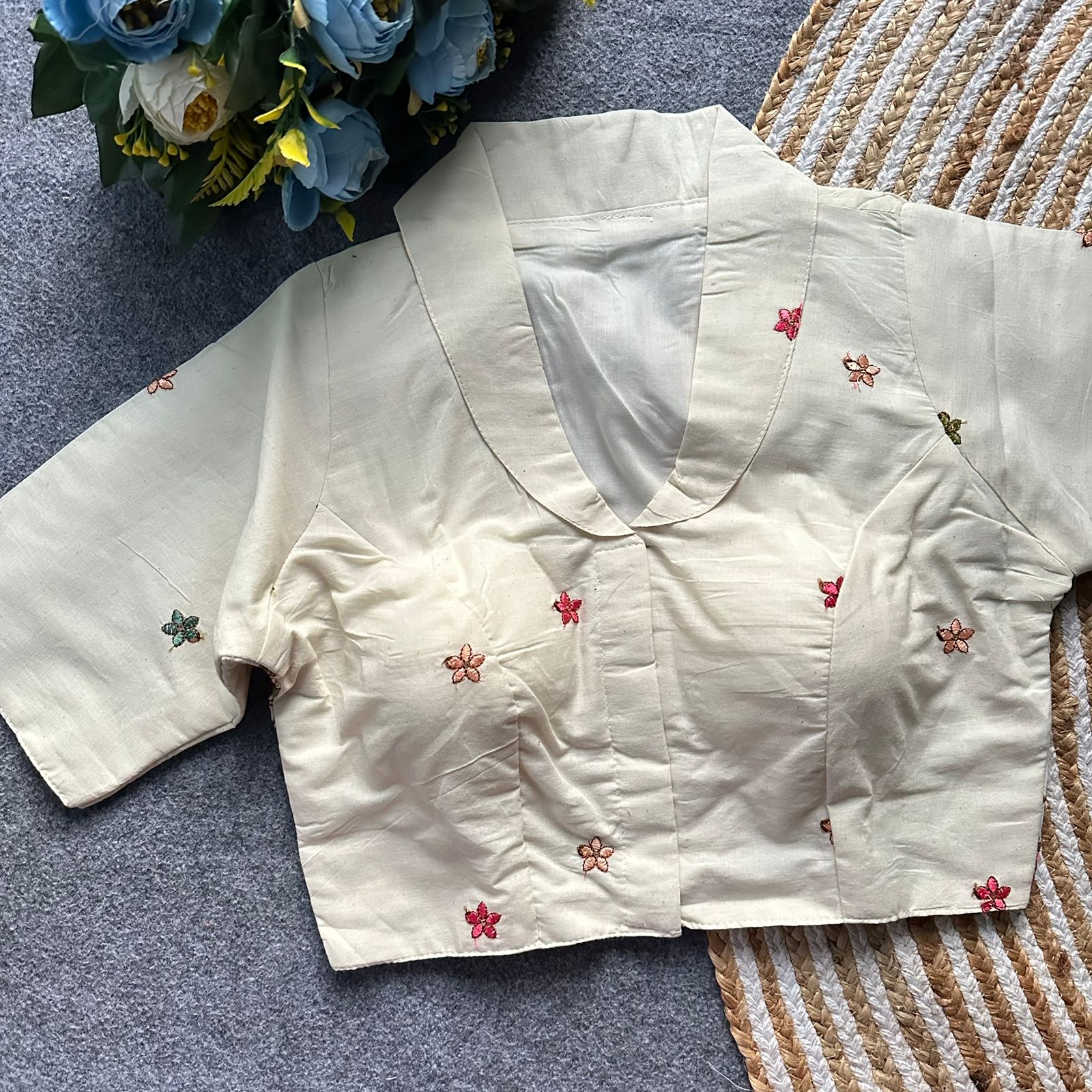Fab Khadi B Color Pure Khadi Embroidery Work Readymade Blouse