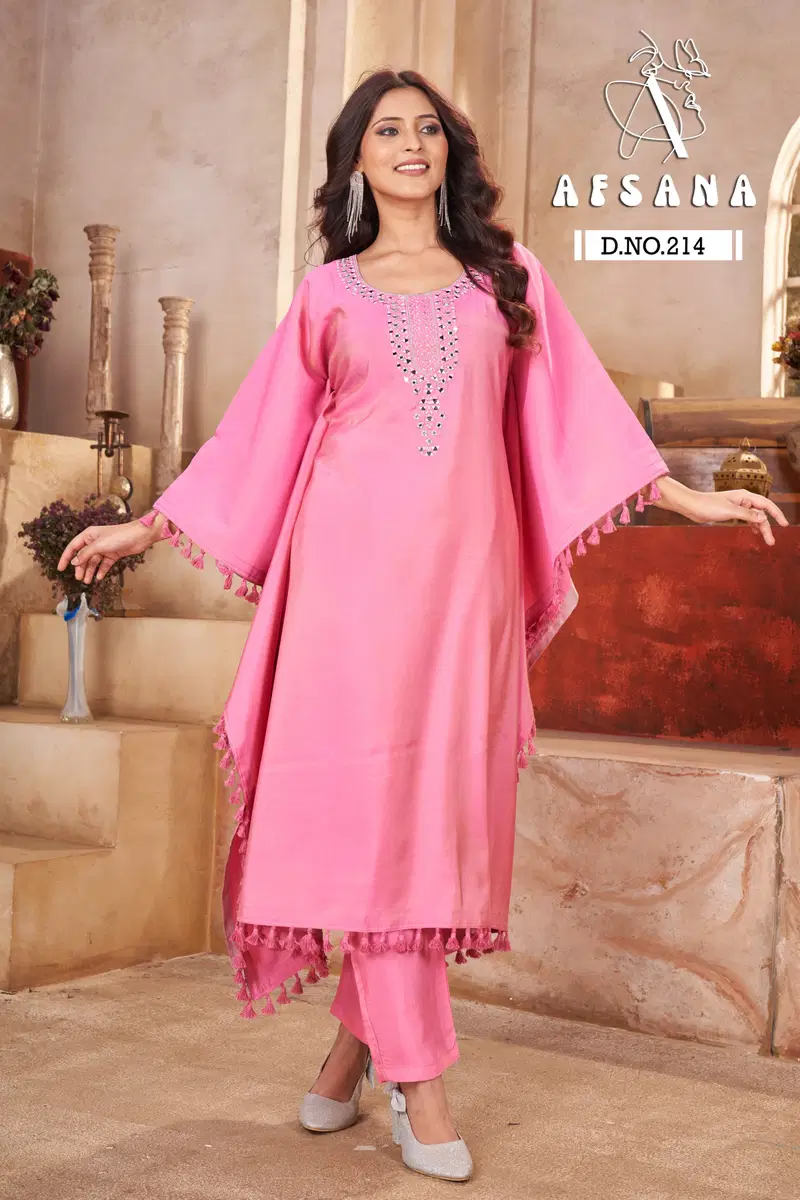 Afsana 214 Pure Modal With Mirror Worked Kaftan Collection