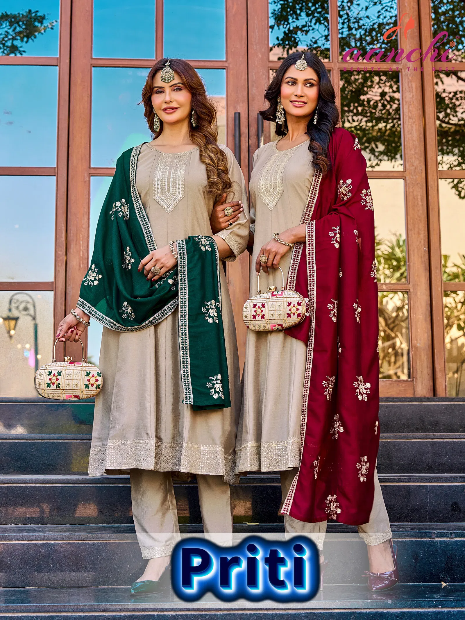 Aanchi Priti Vichitra Silk Embroidered Designer Kurti With Bottom Dupatta